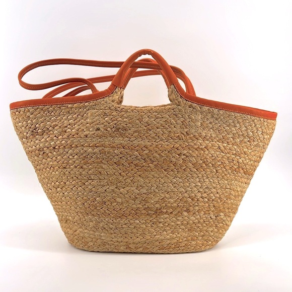 NEW & Other Stories Tote Bag with Orange Leather Trim in Natural Straw-Neutral - Picture 2 of 9